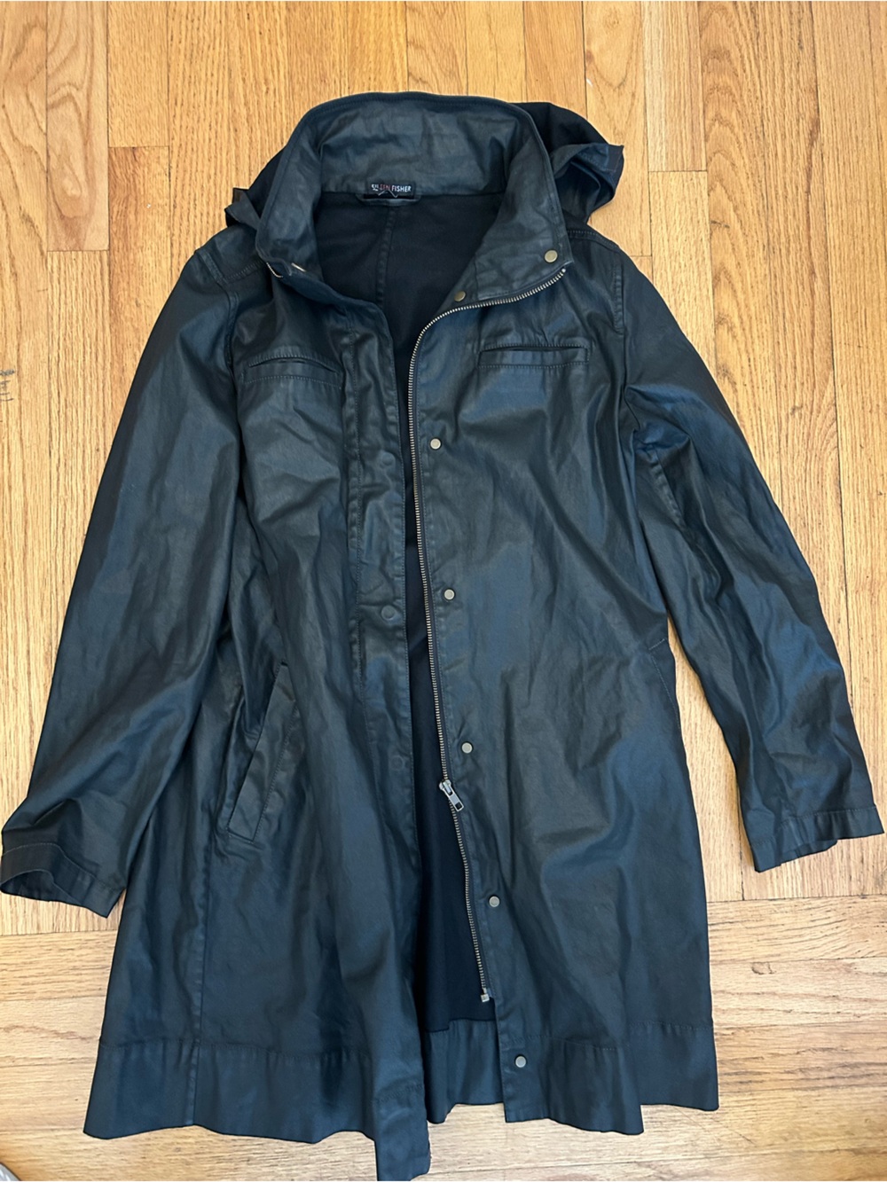 Eileen Fisher Women’s Black Hooded waxy Jacket